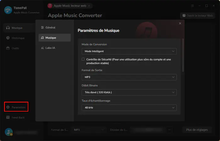 Configurez les paramètres