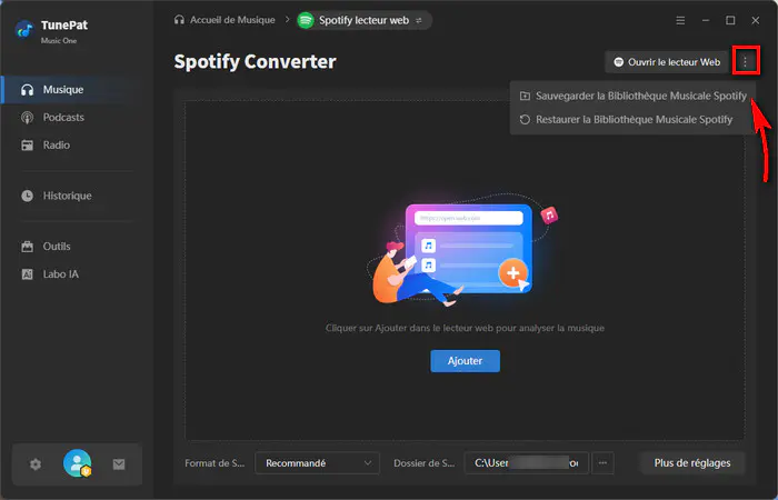 Sauvegarder la bibliothèque musicale spotify