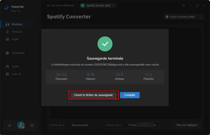 Terminer la sauvegarde