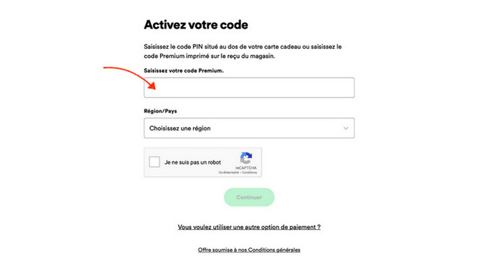 Entrez le code Premium
