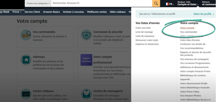 cliquer sur votre compte