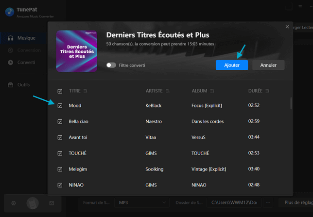 Choisissez les chansons