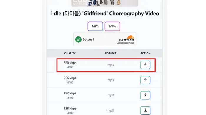 Sélectionnez 320 kbps via YTMP3