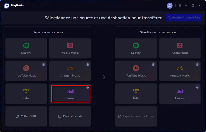 Choisir Deezer comme plateforme source