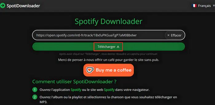 Collez le lien dans SpotifyDown
