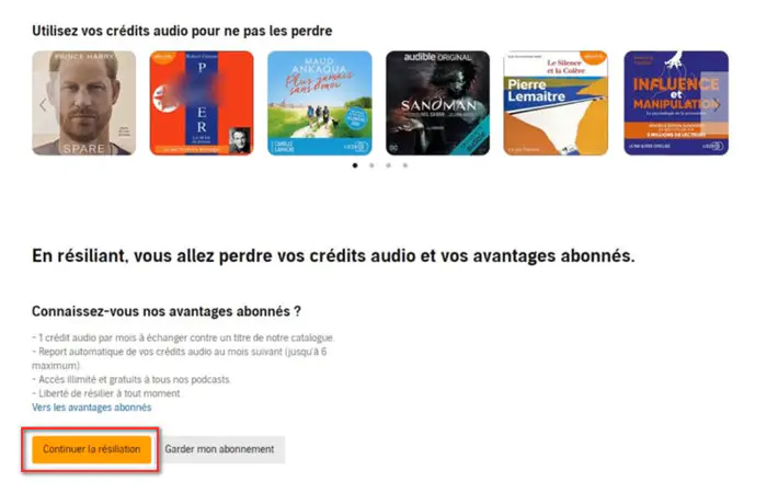 Cliquez sur Continuer la résiliation