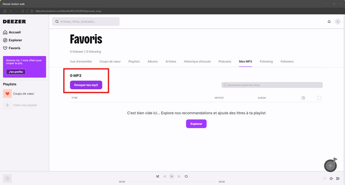 Cliquez sur Envoyer tes mp3