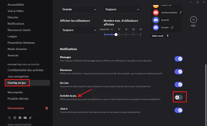 Désactiver Activité de jeu