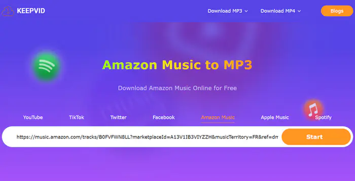 KeepVid Amazon Music to MP3 Downloader