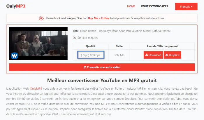 Qualité audio limitée-128 kbps