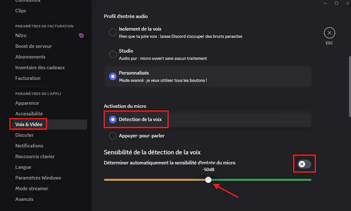 Régler la sensibilité du microphone