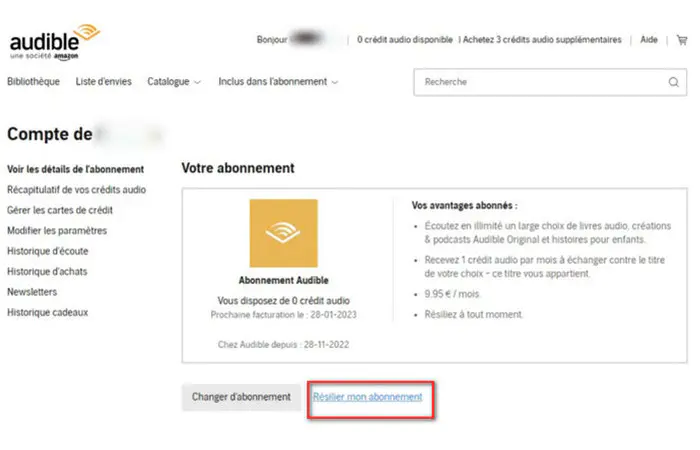 Cliquez sur Résilier mon abonnement