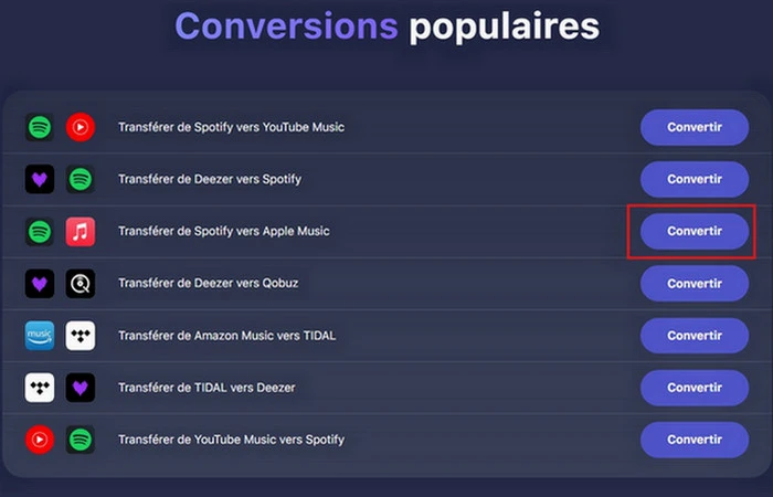 Transférer Spotify vers Apple Music avec TuneMyMusic