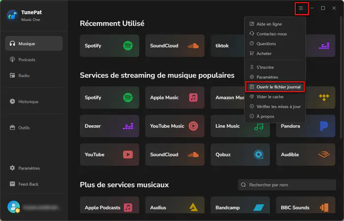 Ouvrir le fichier journal