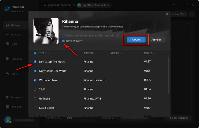 Ajoutez les chansons
