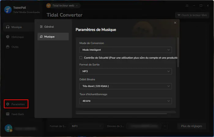 Configurez les paramètres