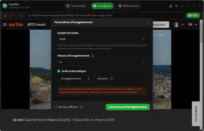 Paramètres d'enregistrement
