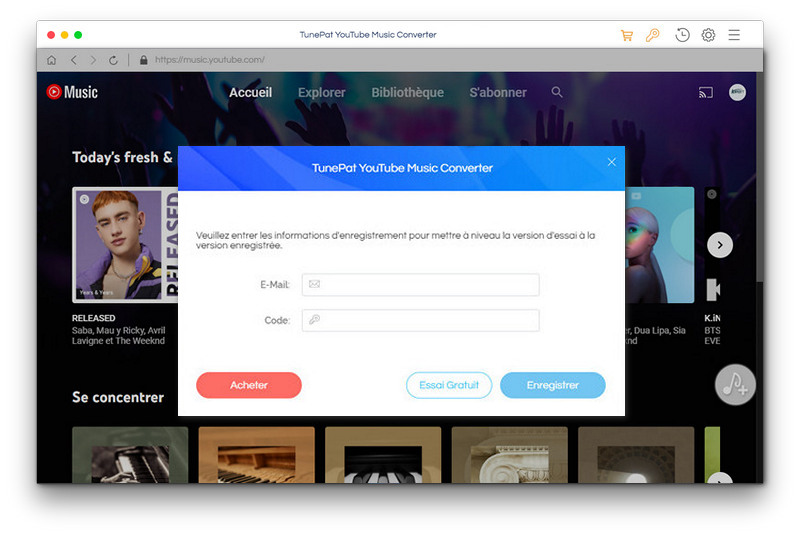 s'enregistrer TunePat YouTube Music Converter pour Mac